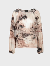 Lightweight Savanna blouse in a sand pattern, designed for comfort with a relaxed silhouette suitable for everyday use.
