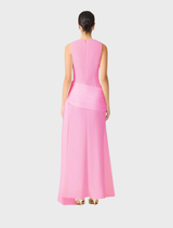 Elegant pink Amelina Sash Gown featuring a flowing silhouette and delicate sash detail for a sophisticated look.
