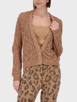 Elegant biscotti blouse with floral appliqué details, perfect for adding a touch of sophistication to any outfit.