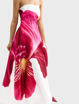 Stunning antique iris Audrey gown, characterized by its elegant lines and luxurious fabric texture.