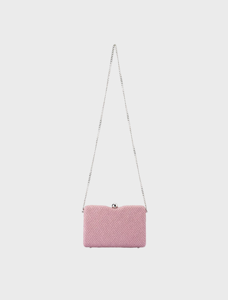Pink Birdie Textural Handle Bag with a chain strap, showcasing a stylish and modern design.