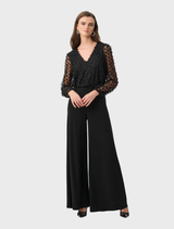 Black jumpsuit with wide legs, style number 263723, combining comfort and elegance in a modern design.