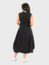 Elegant black poplin dress adorned with a distinctive print, perfect for casual or formal events.