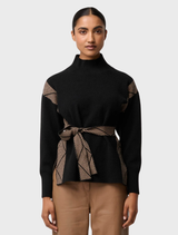 Elegant black chevron high neck sweater in a wool-viscose blend, ideal for adding warmth and style to any outfit.