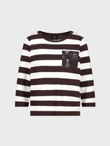 R/N stripe jersey in dark chocolate, designed with elegant stripes for a chic and versatile look.