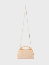 A bamboo bag constructed from natural woven material, illustrating its environmentally friendly design.