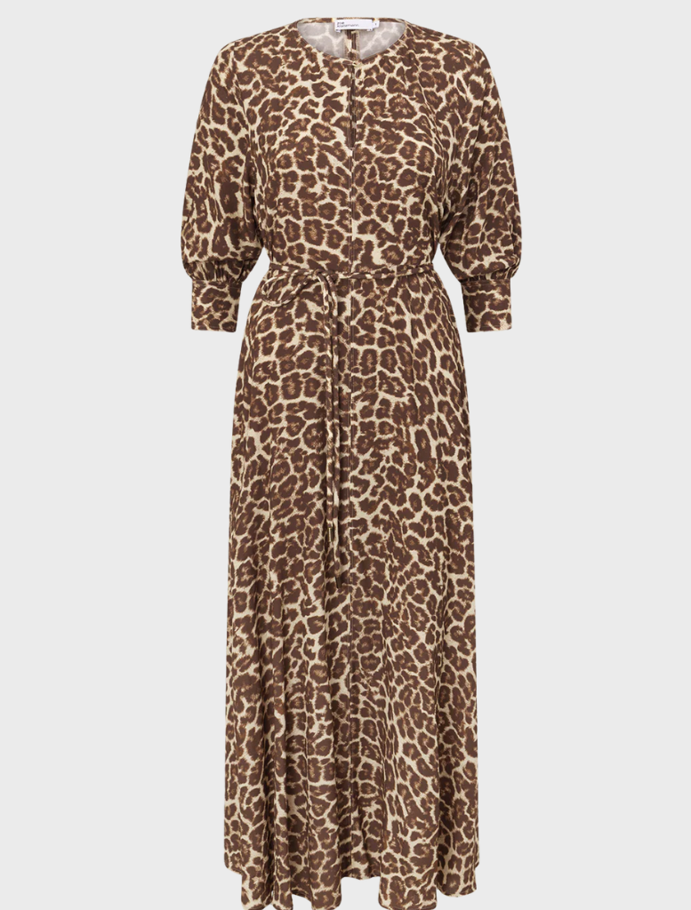 Chic leopard print midi dress designed with soft, lightweight fabric for effortless style and comfort.