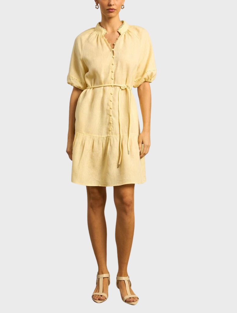 A sunny yellow solar dress inspired by lemonade, showcasing a fun and breezy design perfect for summer outings.
