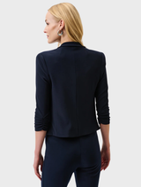 Elegant midnight blue blazer, designed with notched lapels and two front pockets, perfect for professional settings.
