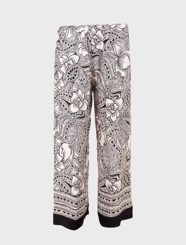 Floral print pants, displaying a cheerful and stylish floral design.