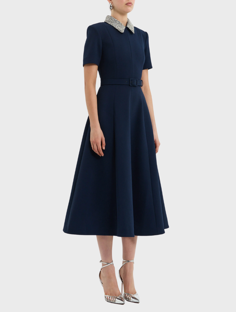 Xena short sleeve midi dress in navy, showcasing a classic design with a comfortable fit for everyday wear.