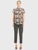 Zip Tapered Pant in Bark, featuring zipper pockets, elastic waistband, and a tapered, slightly cropped leg design.