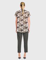 Bark-colored Zip Tapered Pant with elastic waistband, zipper pockets, and a polished finish in a lightweight cotton blend.