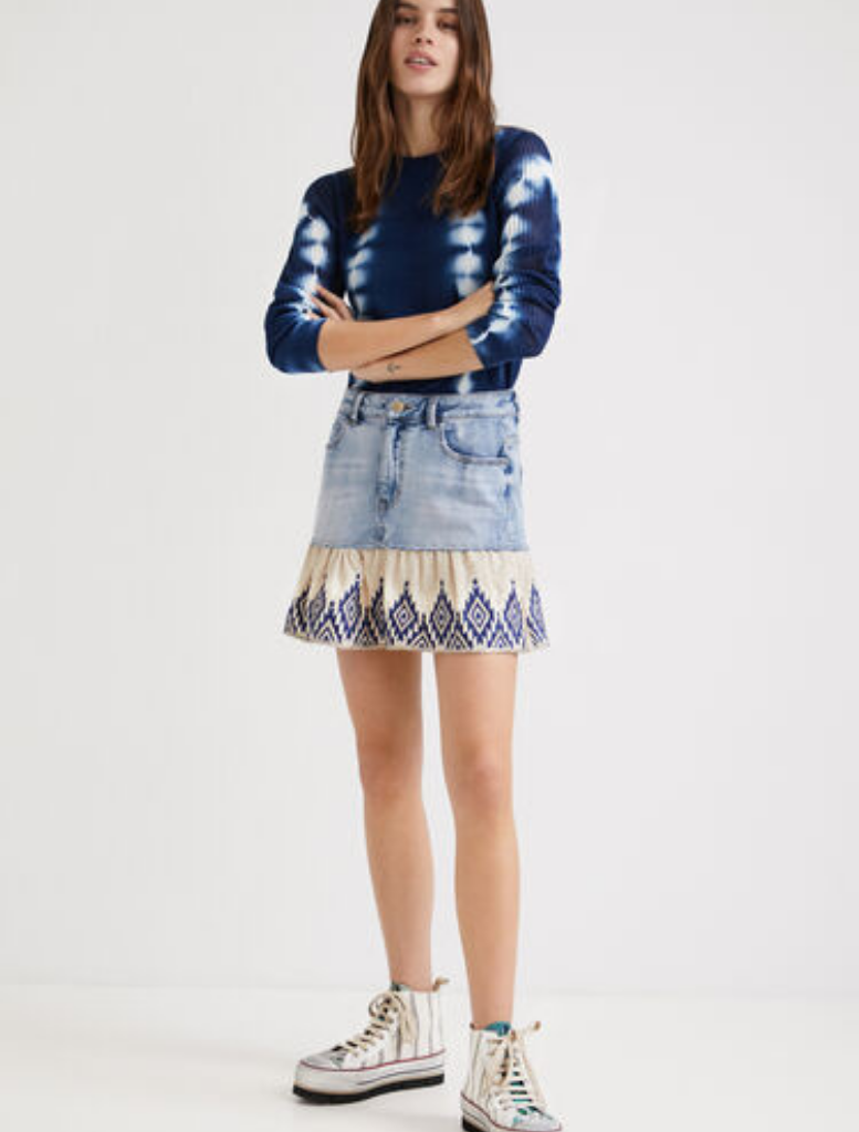Denim Mini Skirt - Blue/Cream
