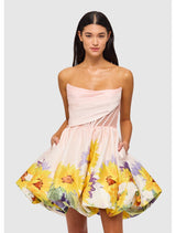Katy Bustier Mini Dress - Sunflower Print in Pink