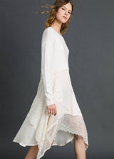 Twinset Knitted Dress with Georgette and Lace White Long Sleeve Womens Dress