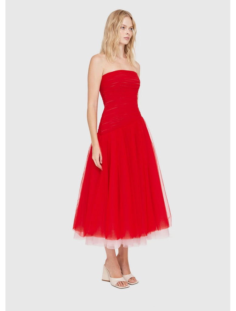 Rosalie Bustier Midi Dress - Red