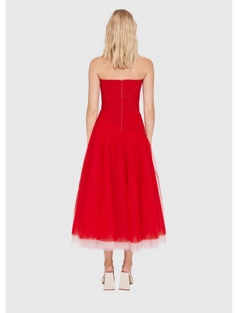 Rosalie Bustier Midi Dress - Red