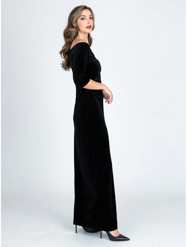 Silhouette Gathered 3/4 Gown - Black