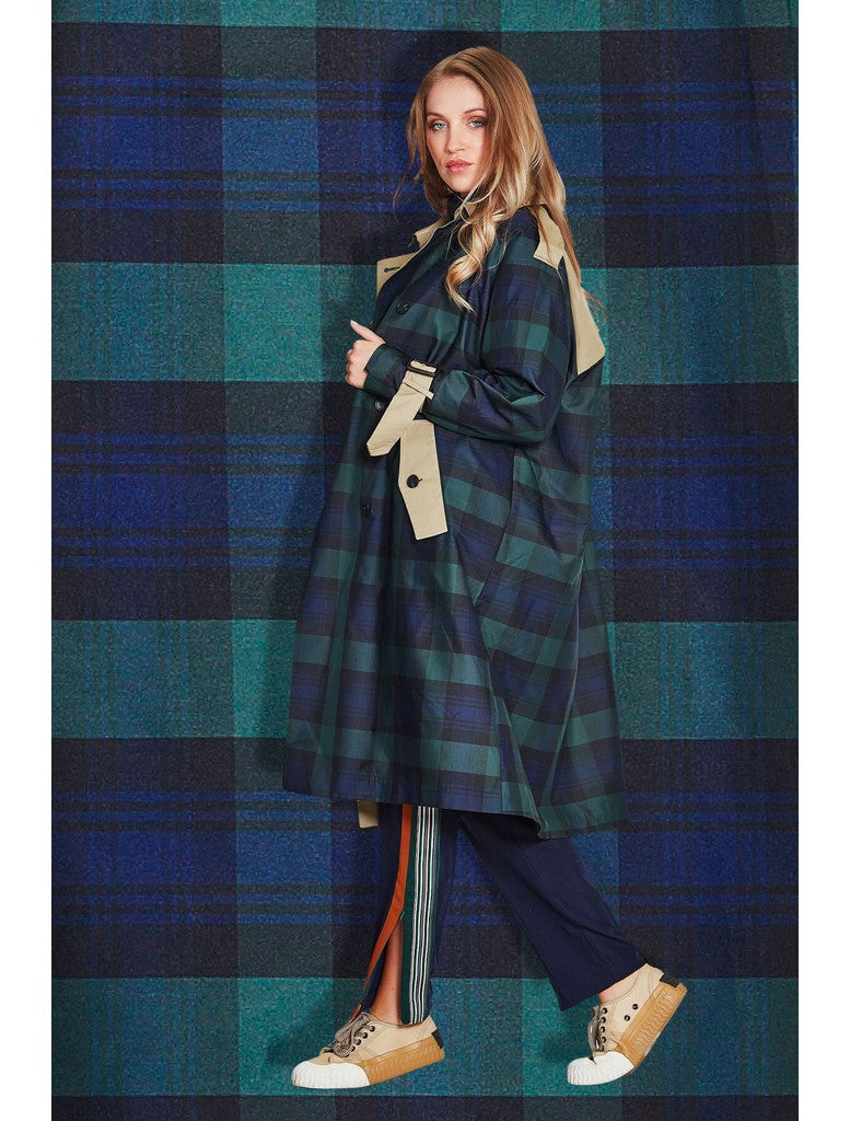 Check The Trench Coat - Navy Green Check