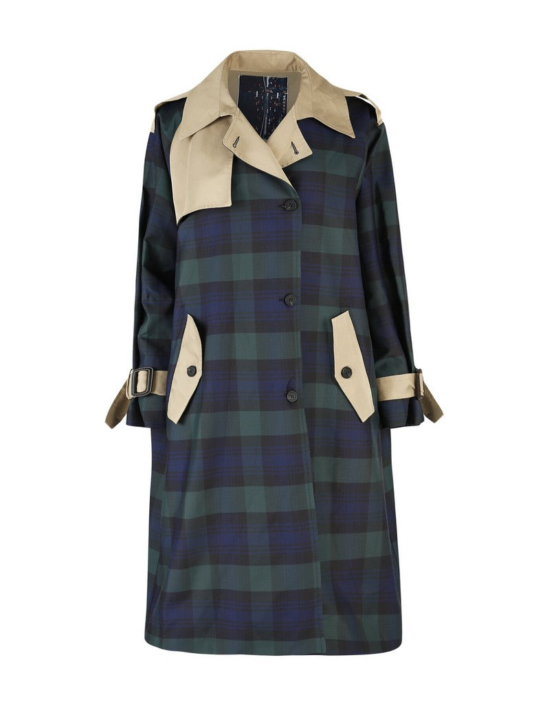 Check The Trench Coat - Navy Green Check